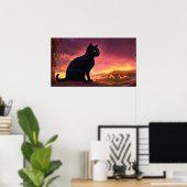 Poster du mur d'aquarelle de chat noir (Bureau à domicile)