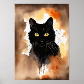 Poster du mur d'aquarelle de chat noir (Devant)
