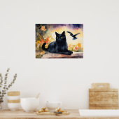 Poster du mur d'aquarelle de chat noir (Cuisine)