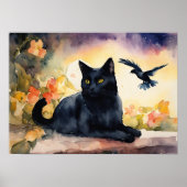 Poster du mur d'aquarelle de chat noir (Devant)