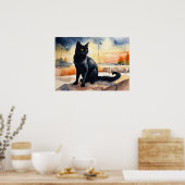 Poster du mur d'aquarelle de chat noir (Cuisine)