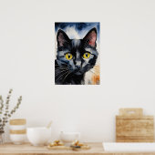 Poster du mur d'aquarelle de chat noir (Cuisine)
