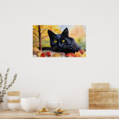 Poster du mur d'aquarelle de chat noir (Cuisine)