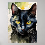Poster du mur d'aquarelle de chat noir (Devant)