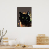 Poster du mur d'aquarelle de chat noir (Cuisine)