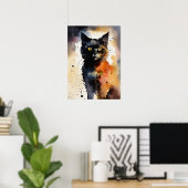 Poster du mur d'aquarelle de chat noir (Bureau à domicile)