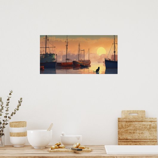 Poster du mur d'aquarelle de chat noir (Cuisine)