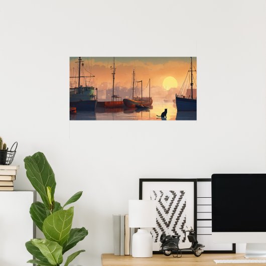 Poster du mur d'aquarelle de chat noir (Bureau à domicile)