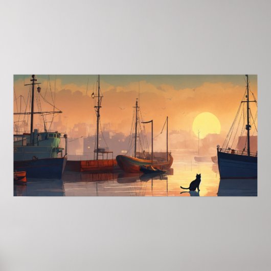 Poster du mur d'aquarelle de chat noir (Devant)