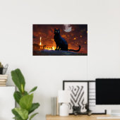 Poster du mur d'aquarelle de chat noir (Bureau à domicile)