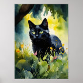 Poster du mur d'aquarelle de chat noir (Devant)