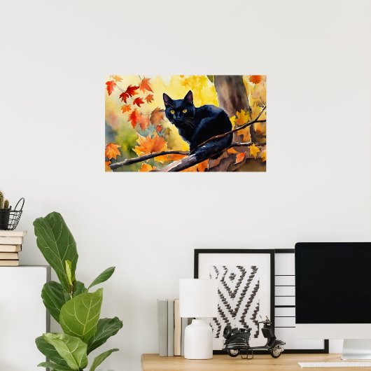 Poster du mur d'aquarelle de chat noir (Bureau à domicile)
