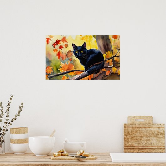 Poster du mur d'aquarelle de chat noir (Cuisine)