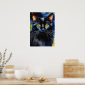 Poster du mur d'aquarelle de chat noir (Cuisine)