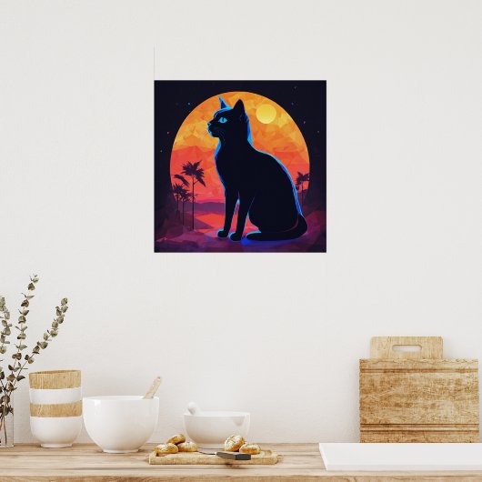 Poster du mur d'aquarelle de chat noir (Cuisine)