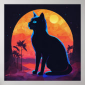 Poster du mur d'aquarelle de chat noir (Devant)