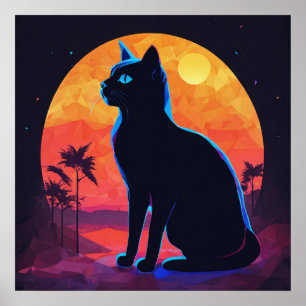 Poster du mur d'aquarelle de chat noir