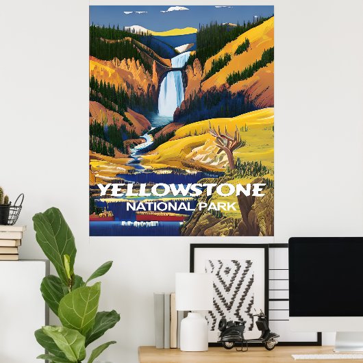 Poster du mur de voyage du parc national Yellowsto (Bureau à domicile)