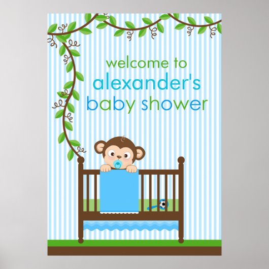 Poster du petit singe dans un Baby shower de bébé (Devant)