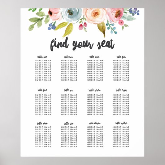 Poster du plan de siège du mariage botanique lumin (Devant)