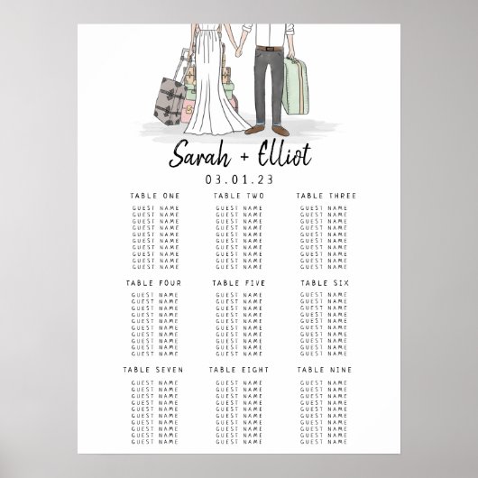 Poster du plan de table de mariage de destination (Devant)