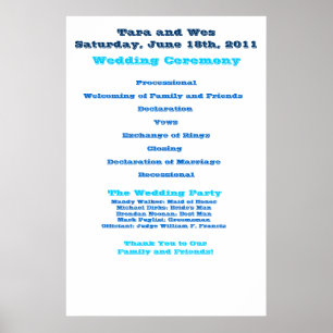 Poster du programme de mariage Wes et Tara