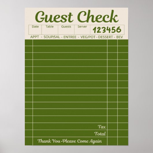 Poster du restaurant du Wall Art Chèque (Devant)