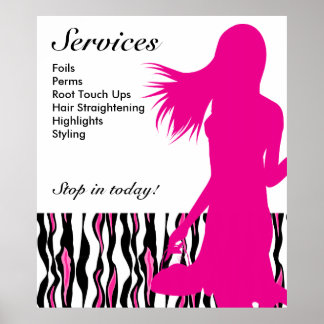 Poster du salon de cheveux rose femme Tiger rayure