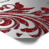 Poster du salon de coiffure Argent Rouge Feuilles  (Coin)