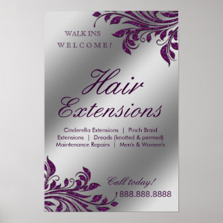 Poster du salon de coiffure Argent violet Feuilles