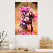 Poster du singe-bébé aux fleurs (Cuisine)
