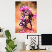 Poster du singe-bébé aux fleurs (Bureau à domicile)
