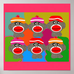 Poster du singe de choq—Popart—6 singes