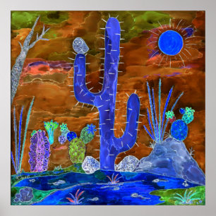 Poster du soir de Cactus du désert 24"x24"