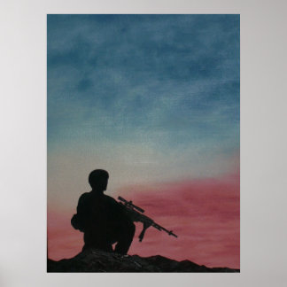 Poster du Soldat Silhouette Rouge Blanc et Bleu