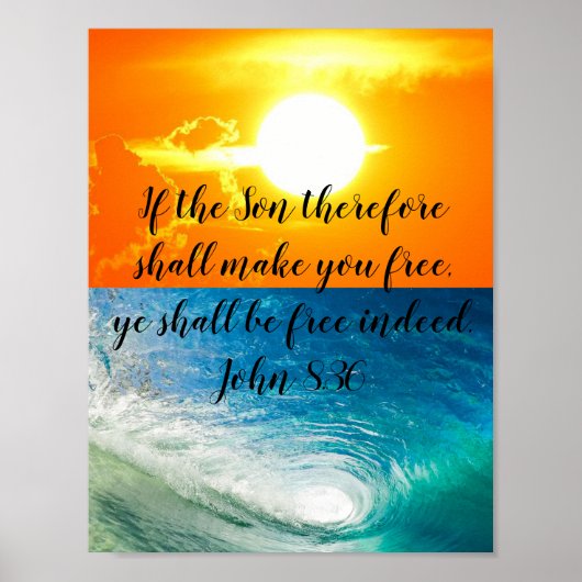 Poster du soleil et de l'eau John 8:36 KJV (Devant)