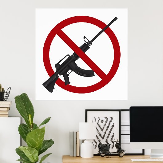 Poster du symbole d'interdiction des armes à feu A (Bureau à domicile)