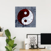 Poster du symbole Yin Yang en rouge et blanc (Bureau à domicile)