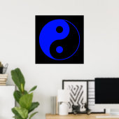 Poster du symbole Yin Yang noir et bleu (Bureau à domicile)