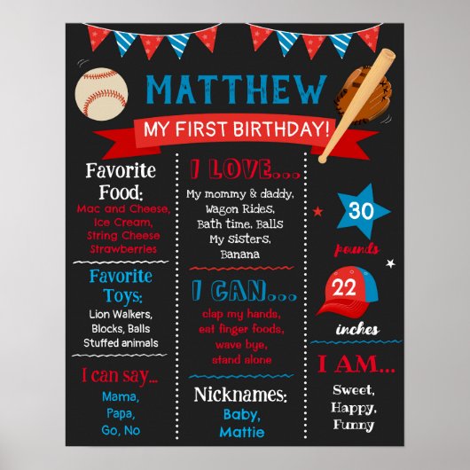 Poster du tableau de bord de baseball Anniversaire (Devant)