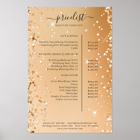 Poster du tarif de la Parties scintillant moderne (Devant)