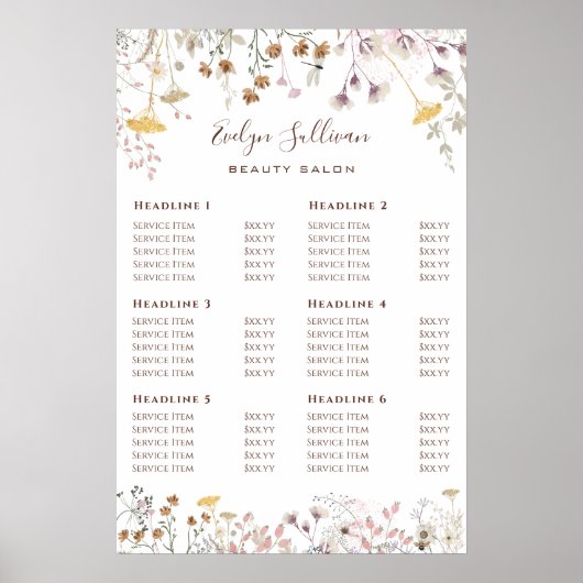 Poster du tarif fleur sauvage (Devant)