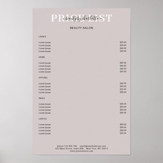 Poster du tarif moderne gris (Devant)