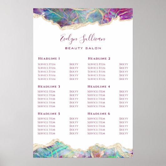 Poster du tarif Opal Design Fuchsia Aquamarine (Devant)