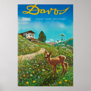 Poster du Vintage voyage animal Davos Suisse