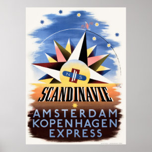 Poster du Vintage voyage de Pays-Bas en Scandinavi