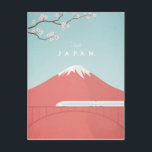 Poster du Vintage voyage japonais - Carte postale<br><div class="desc">affiche de voyage de style vintage du Mont Fuji,  Japon avec l'emblématique timonier à balles au premier plan. Texte : Visit Japan. Illustration dessinée à la main et numériquement par Henry Rivers pour Travel Poster Co.</div>