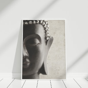Poster du visage de Bouddha noir et blanc