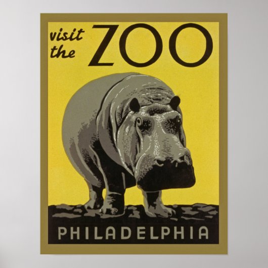 Poster du zoo vintage Philadelphie avec Hippopotam (Devant)