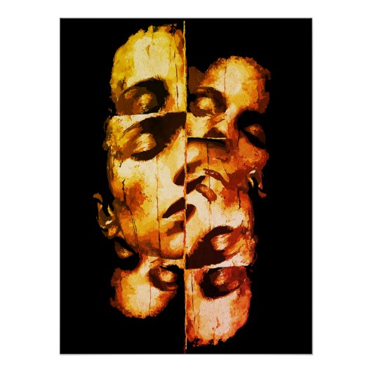 Poster Dualité en or – Portrait moderne abstrait (Devant)